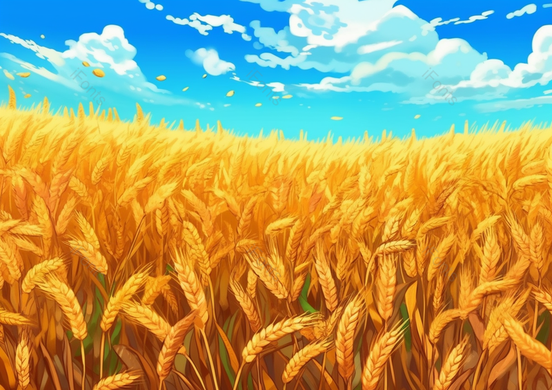蓝天白云茁壮成长的麦子麦穗背景,插画/手绘图,插画/手绘图库,插画/手绘图下载,插画/手绘